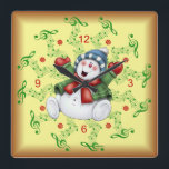 Smiling Snowman ~ Musical Scrolls ~ Christmas ~ Square Wall Clock<br><div class="desc">Display This Beautiful Clock The Entire Christmas Season ~ Create Fond Memories For The Children ~</div>