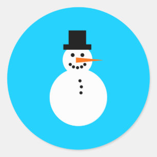 Smiling Snowman on Sky Blue Winter Christmas Classic Round Sticker