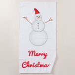 [ Thumbnail: Smiling Snowman, Red Santa Hat, "Merry Christmas!" Beach Towel ]