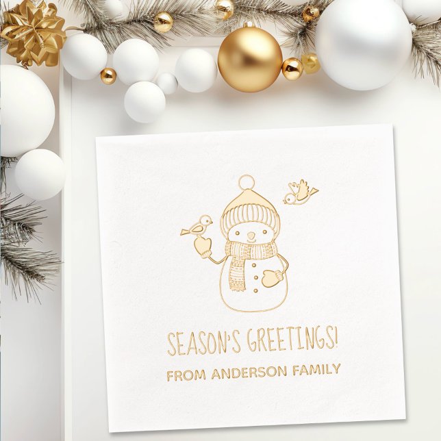 Smiling Snowman Seasons Greetings Foil Napkins (Creator Uploaded)