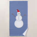 [ Thumbnail: Smiling Snowman Wearing a Red Christmas Santa Hat Beach Towel ]