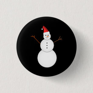 Smiling Snowman Wearing A Red Christmas Santa Hat Button