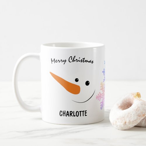 Smiling Snowman With Long Nose Merry Christmas Coffee Mug