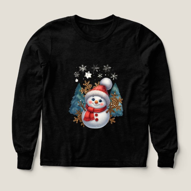 Smiling Snowman with Pom Pom Hat – Christmas Illus Tri-Blend Shirts (Design Front)