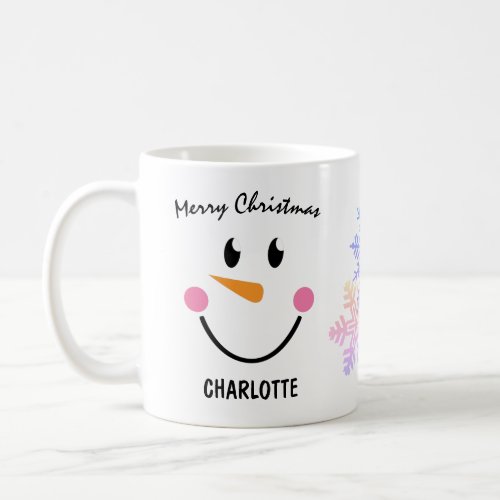 Smiling Snowmans Face Snowflake Merry Christmas Coffee Mug