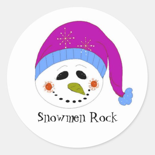 Smiling Snowmen Classic Round Sticker