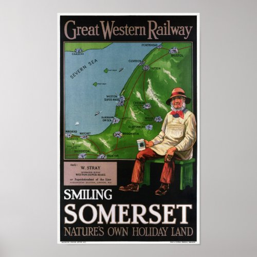 Smiling Somerset UK Vintage Poster 1940