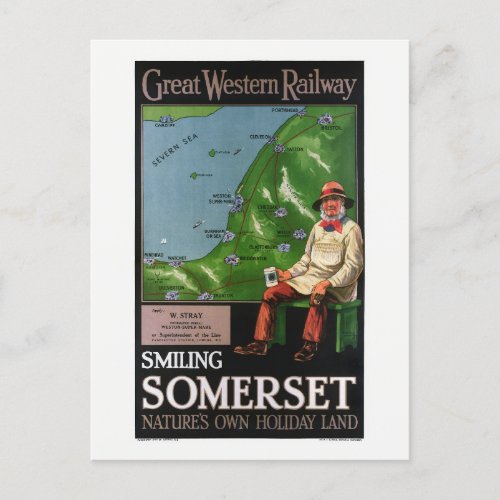 Smiling Somerset UK Vintage Poster 1940 Postcard