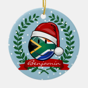 Smiling South African Flag Christmas Style Ceramic Ornament