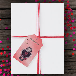 Smiling Spooky Rag Doll Black Heart Pink Red Gift Tags