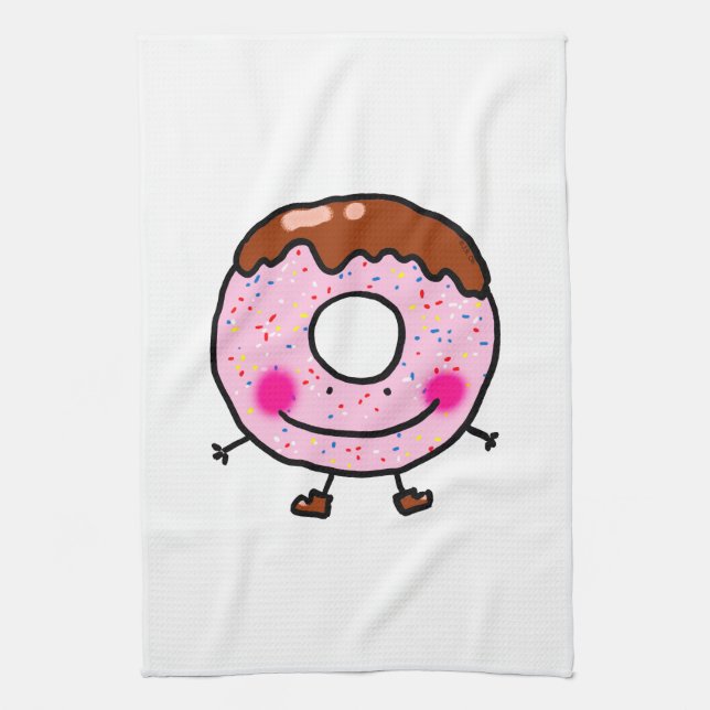 Smiling Sprinkle Donut Character Art Kitchen Towel (Vertical)