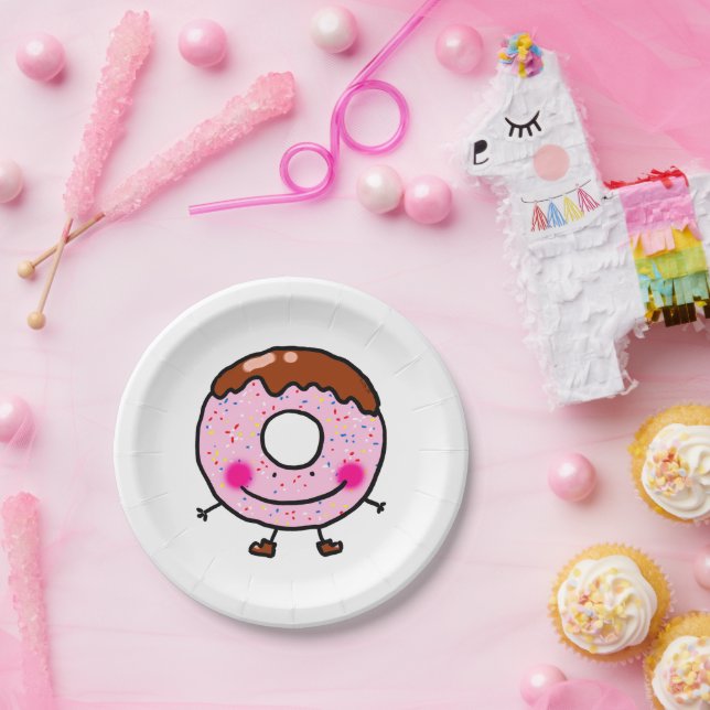 Smiling Sprinkle Donut Character Art Paper Plates (Party)