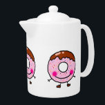 Smiling Sprinkle Donut Character Art Teapot<br><div class="desc">Add a dash of sweetness and fun to your day with this cheerful smiling donut character! Featuring pink frosting, colorful sprinkles, and chocolate topping, this playful illustration is perfect for kids, teens, and anyone who loves cute, happy designs. Great for foodies, kawaii art fans, and those who enjoy lighthearted, whimsical...</div>