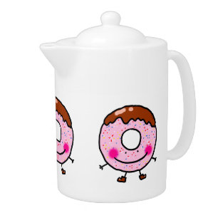 Smiling Sprinkle Donut Character Art Teapot