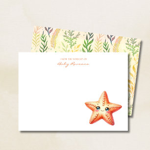 Smiling Starfish Underwater Custom Name Nursery  Note Card