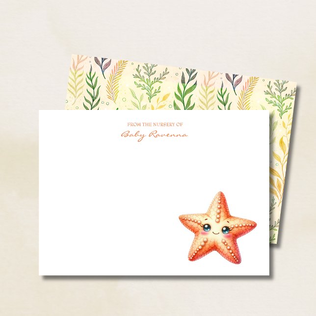 Smiling Starfish Underwater Custom Name Nursery  Note Card (Creator Uploaded)