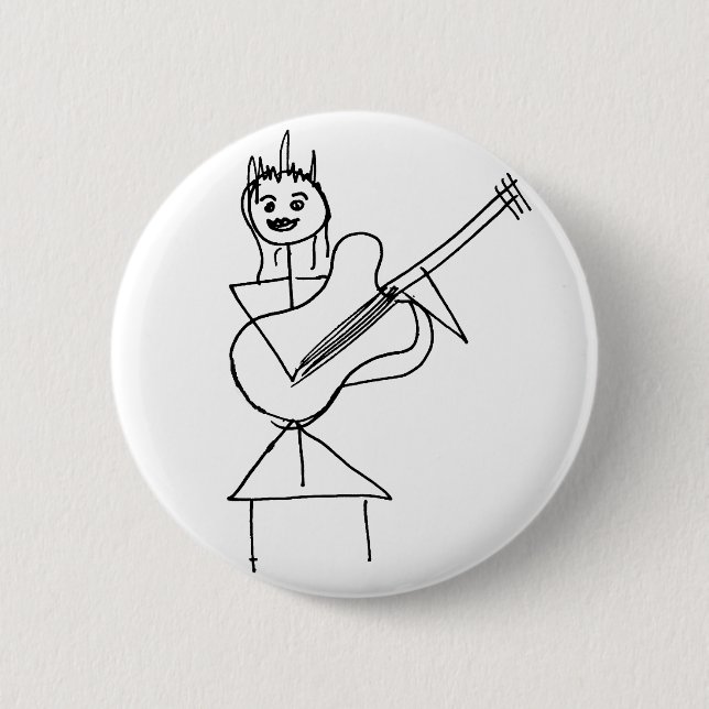 Smiling Stick Figure Girl holding bass / guitar Pinback Button (Front)