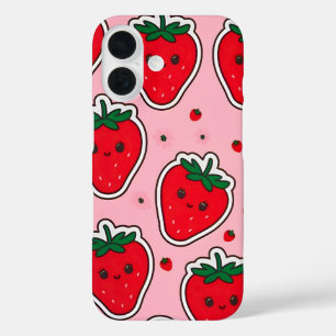 Smiling Strawberry Cute Kawaii iPhone 16 Case