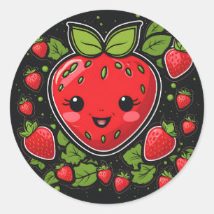 Smiling Strawberry Fruit Classic Round Sticker