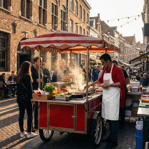 Smiling Street Food Vendor Colorful Food Cart Adult Apron