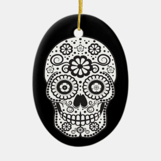 Smiling Sugar Skull Ceramic Ornament