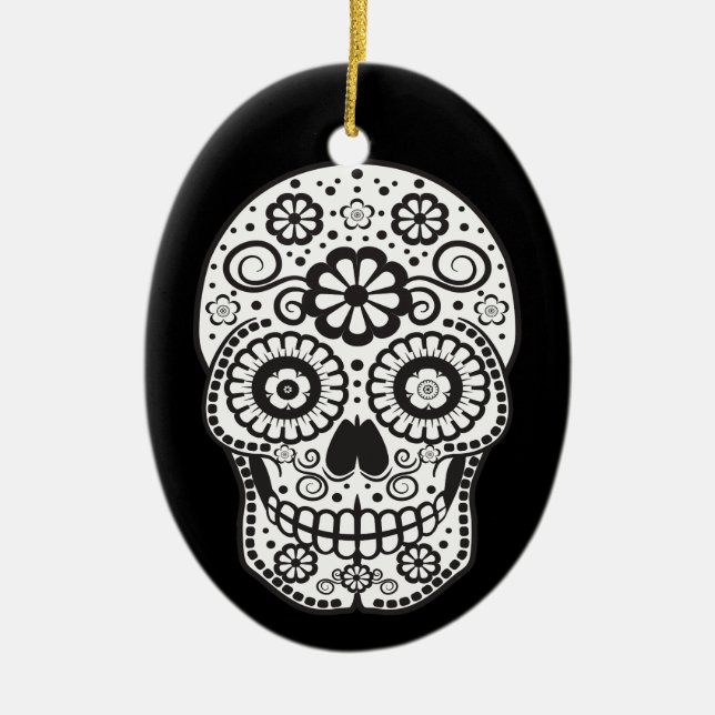 Smiling Sugar Skull Ceramic Ornament (Front)