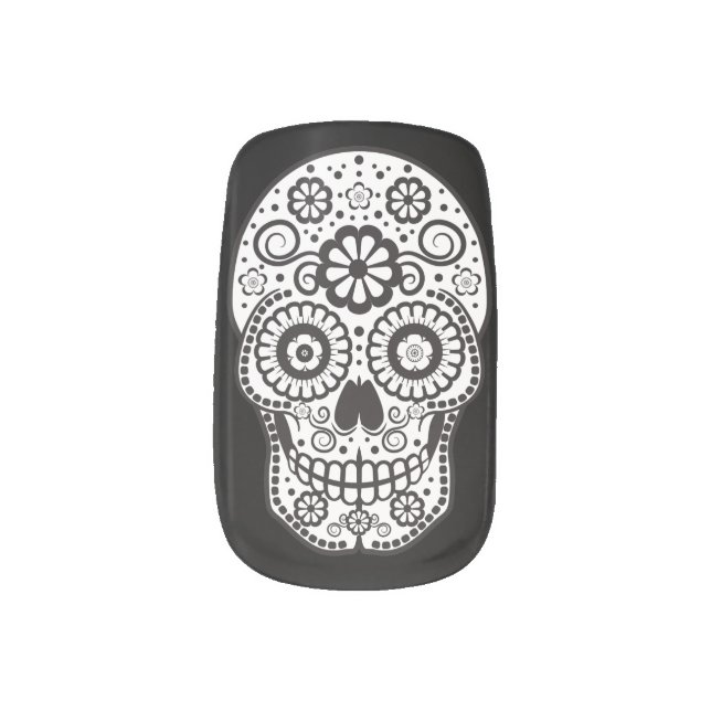 Smiling Sugar Skull Minx Nail Art (Left Thumb)