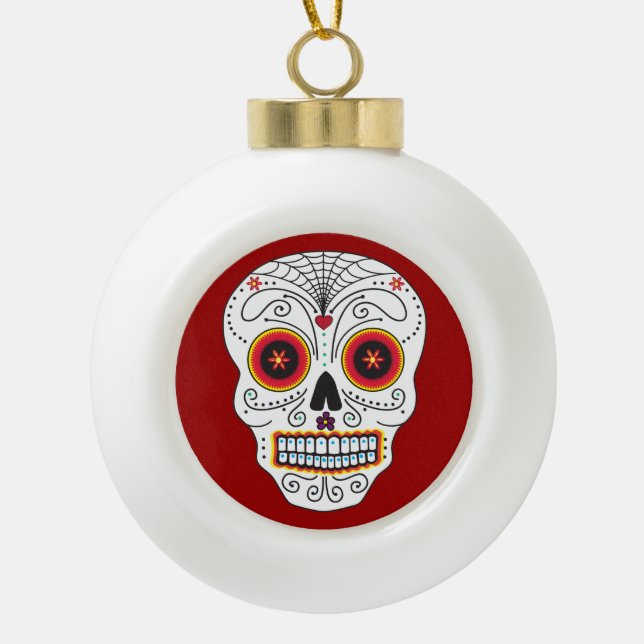 Smiling Sugar Skull Ornament (Ball or Snowflake) (Front)