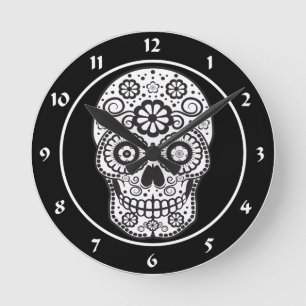 Smiling Sugar Skull Round Clock