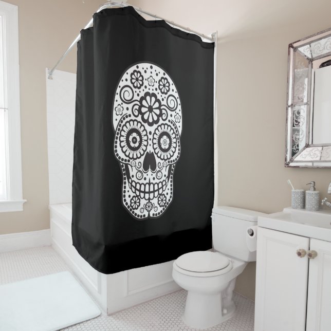 Smiling Sugar Skull Shower Curtain (In Situ)