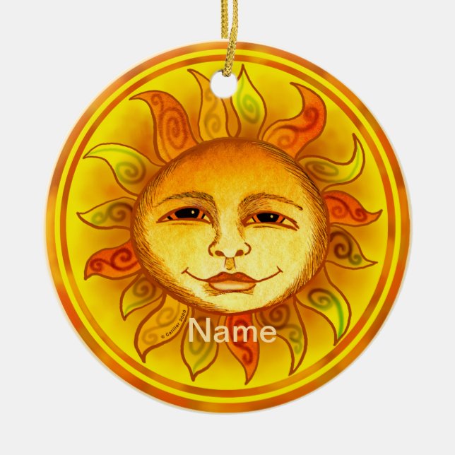 Smiling Sun Ceramic Ornament (Front)