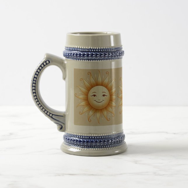 Smiling Sun Ceramic Stein – Cheerful Gift Mug (Left)