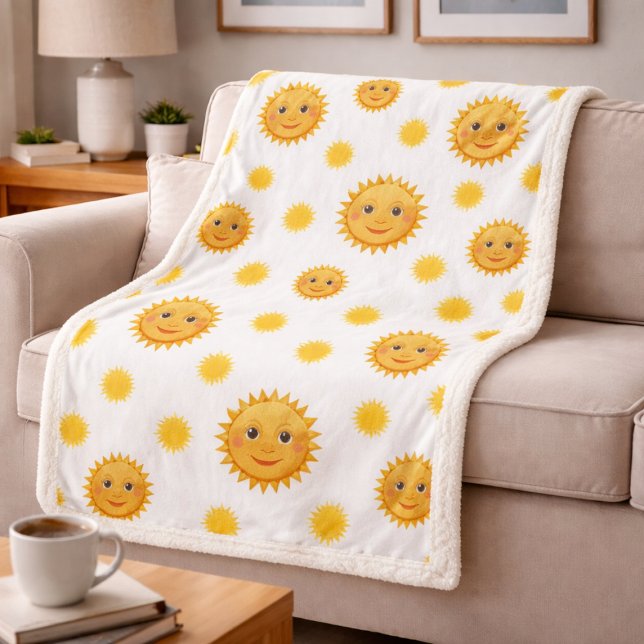 Smiling Sun Cheerful Sunshine Pattern Cozy Throw (Creator Uploaded)