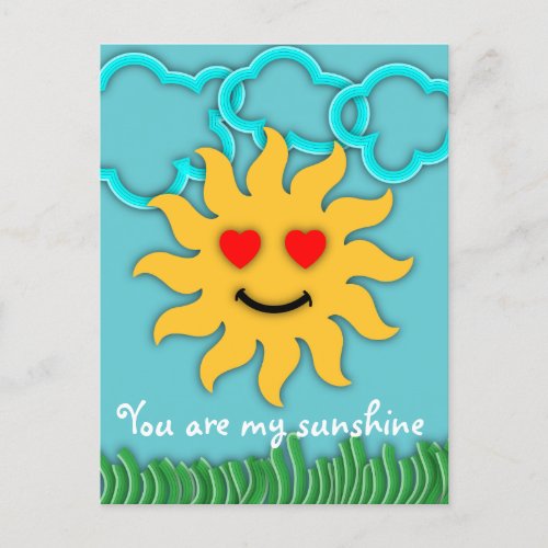 Smiling Sun Clouds  Grass You Are My Sunshine Postcard