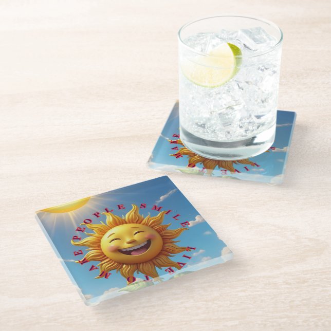 "Smiling Sun Coasters – Spread Joy with Eve (Angled)