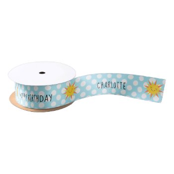 Smiling Sun Compass Happy Birthday Party Satin Ribbon by kidslife at Zazzle
