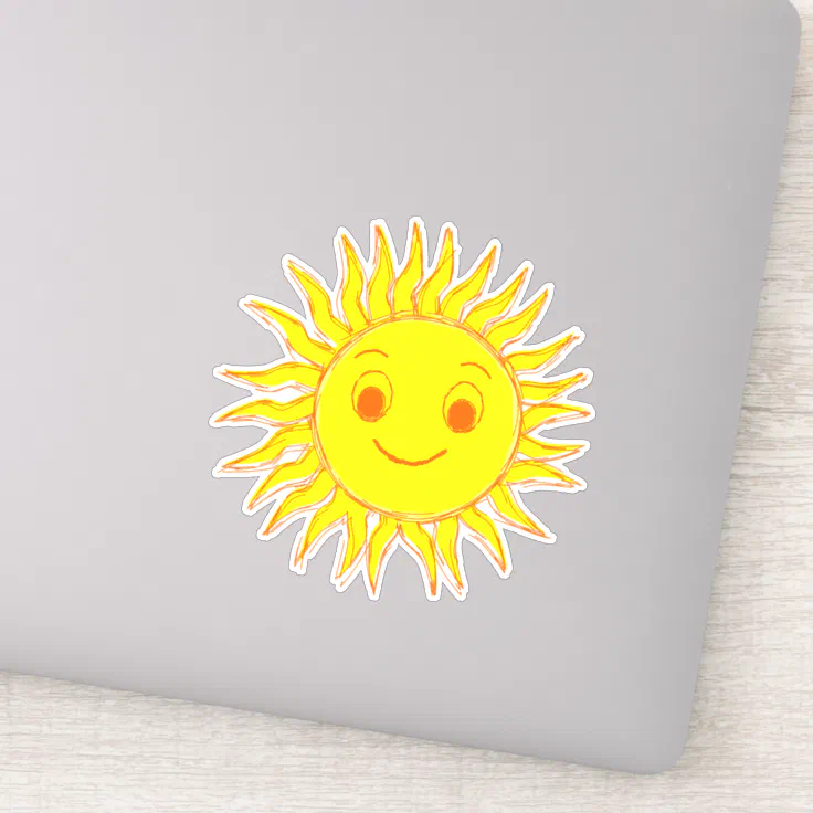 Smiling Sun Drawing Sticker | Zazzle