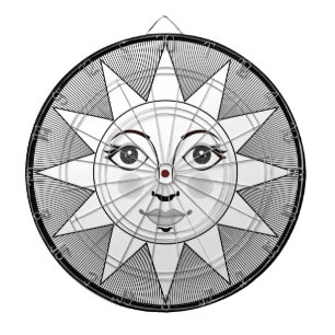 Smiling Sun Face Black and white Astronomy Symbol Dart Board