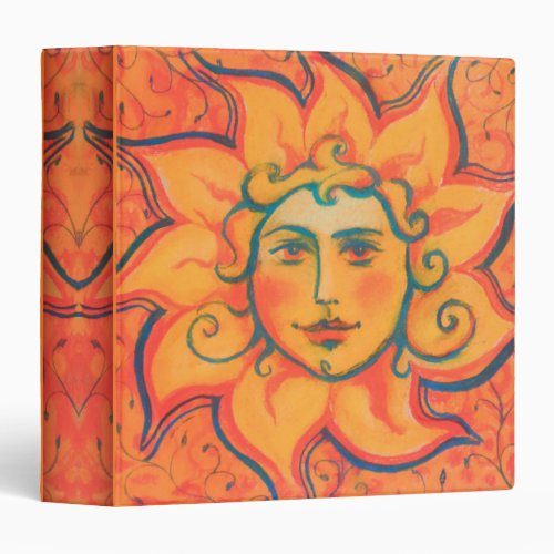 Smiling Sun Fairytale Fantasy Art Orange Yellow Binder