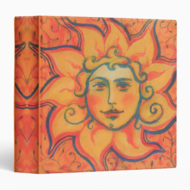 Smiling Sun, Fairytale Fantasy Art, Orange Yellow Binder (Front/Spine)