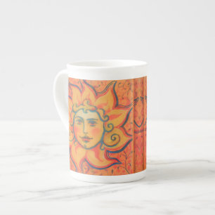 Smiling Sun, Fairytale Fantasy Art, Orange Yellow Bone China Mug