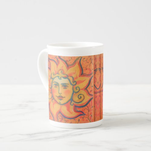 Smiling Sun Fairytale Fantasy Art Orange Yellow Bone China Mug