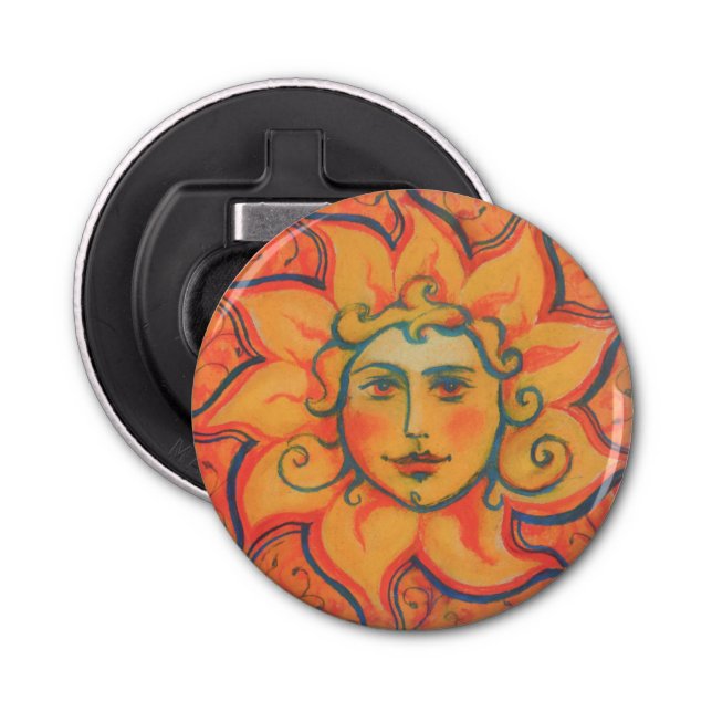Smiling Sun, Fairytale Fantasy Art, Orange Yellow Bottle Opener (Front)