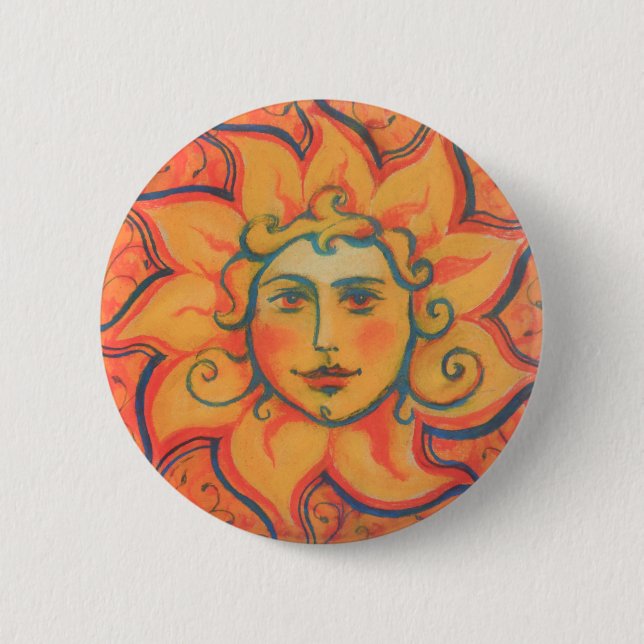 Smiling Sun, Fairytale Fantasy Art, Orange Yellow Button (Front)