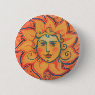 Smiling Sun, Fairytale Fantasy Art, Orange Yellow Button