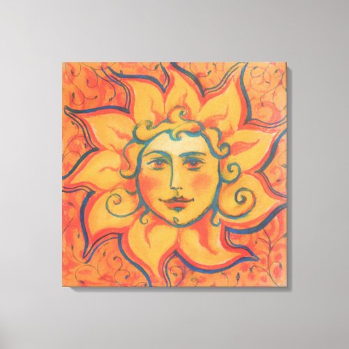 Smiling Sun Fairytale Fantasy Art Orange Yellow Canvas Print