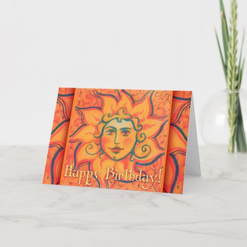 Smiling Sun Fairytale Fantasy Art Orange Yellow Card