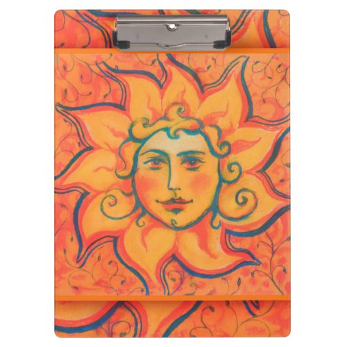 Smiling Sun Fairytale Fantasy Art Orange Yellow Clipboard