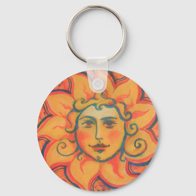 Smiling Sun, Fairytale Fantasy Art, Orange Yellow Keychain (Front)