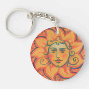 Smiling Sun, Fairytale Fantasy Art, Orange Yellow Keychain